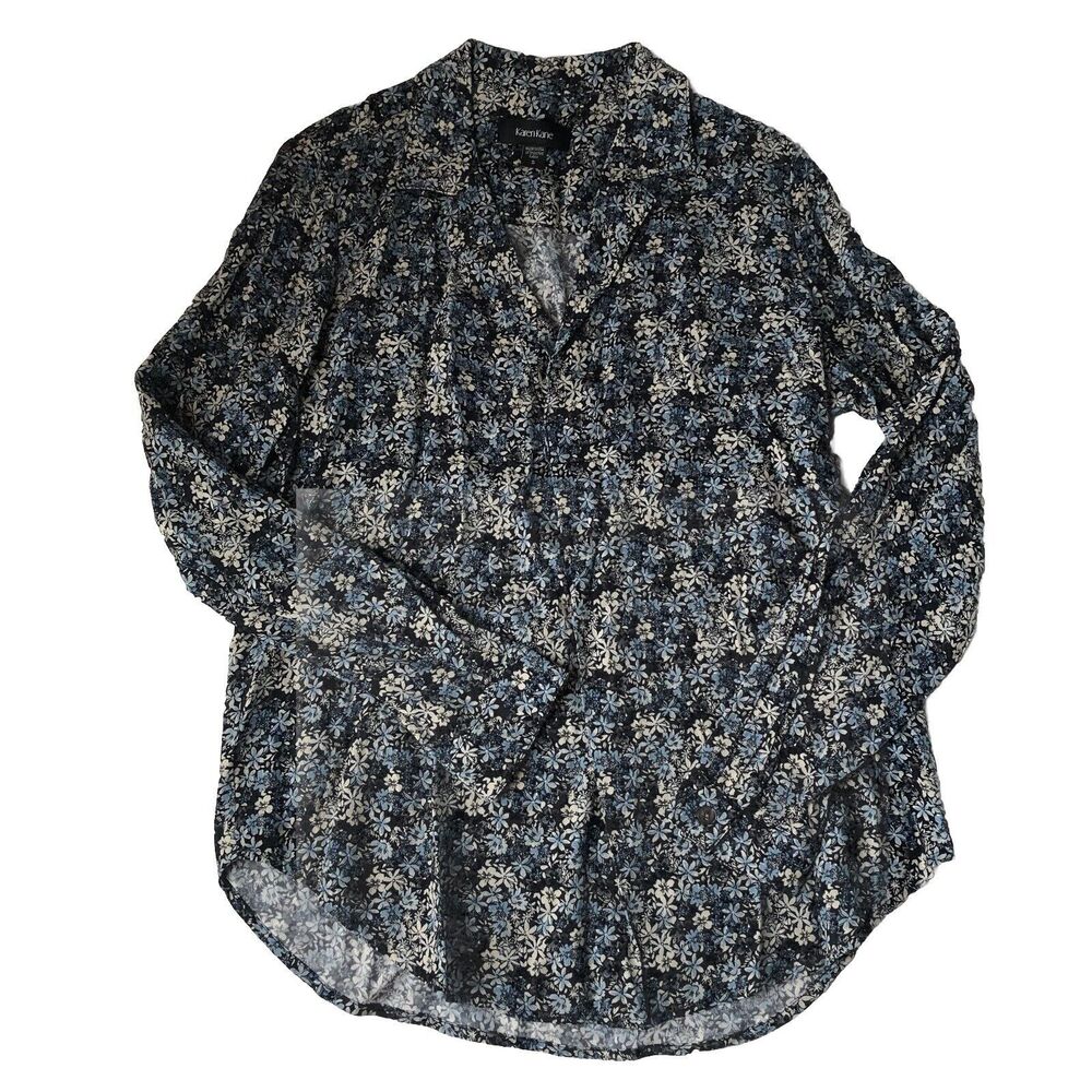 Karen Kane Floral Print Long Sleeve Blouse Pullover V Neck Shirt Small NWT